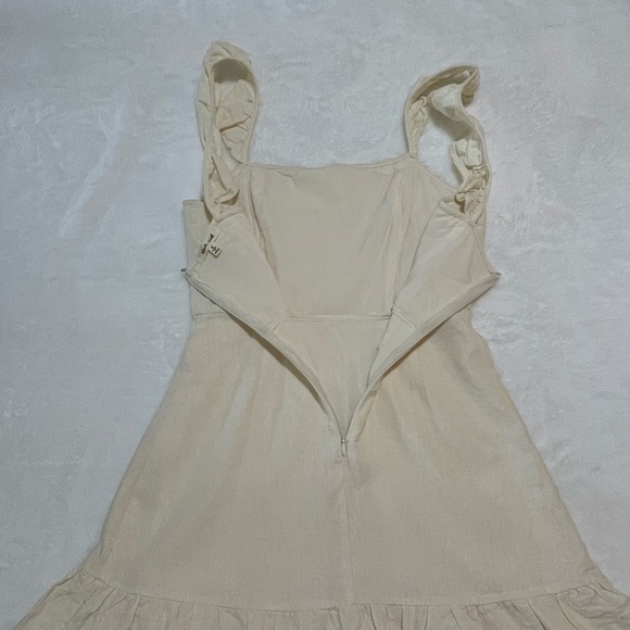 Small Mini Dress Cream White Champagne Zippered Back Frills Cute Summer​ - Picture 7 of 8